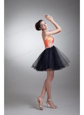 Cute A-line Sweetheart Orange Mini-length Tulle Appliques Prom Dress