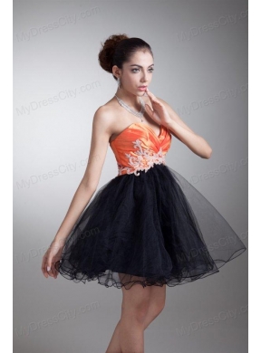 Cute A-line Sweetheart Orange Mini-length Tulle Appliques Prom Dress