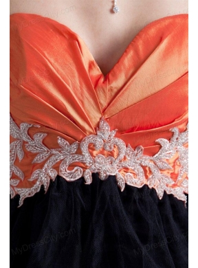 Cute A-line Sweetheart Orange Mini-length Tulle Appliques Prom Dress