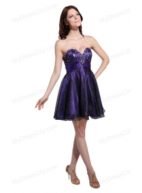 Cute Sweetheart Beaded Mini-length Prom Dress in Purple