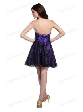 Cute Sweetheart Beaded Mini-length Prom Dress in Purple