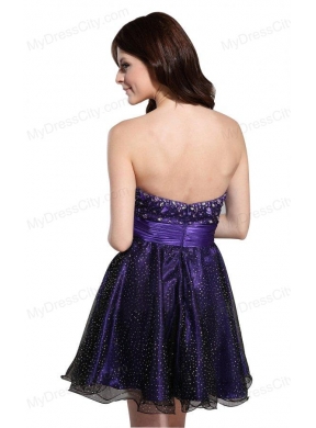 Cute Sweetheart Beaded Mini-length Prom Dress in Purple