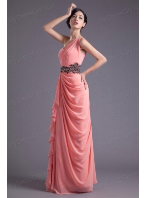 Elegant Column One Shoulder Chiffon Appliques Watermelon Prom Dress