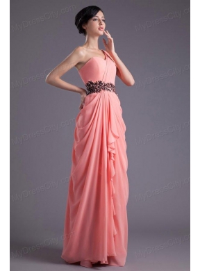 Elegant Column One Shoulder Chiffon Appliques Watermelon Prom Dress