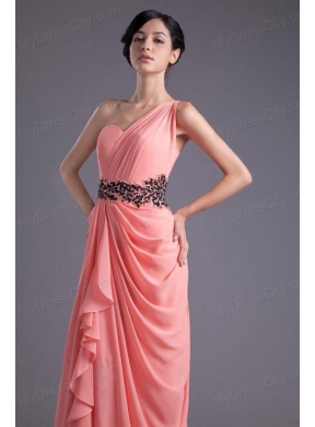 Elegant Column One Shoulder Chiffon Appliques Watermelon Prom Dress