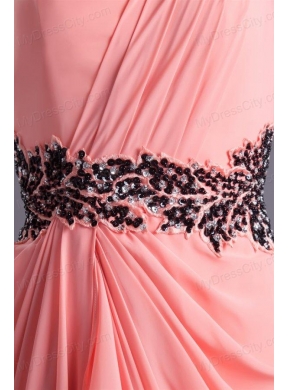 Elegant Column One Shoulder Chiffon Appliques Watermelon Prom Dress