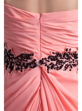 Elegant Column One Shoulder Chiffon Appliques Watermelon Prom Dress