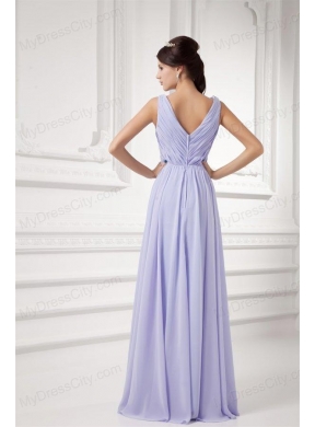 Elegant Empire Lavender V-neck Long Chiffon Prom Dress with Beading