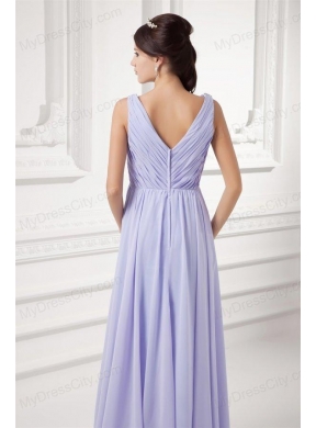 Elegant Empire Lavender V-neck Long Chiffon Prom Dress with Beading