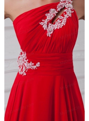 Elegant Empire One Shoulder Appliques Court Train Chiffon Red Prom Dresses