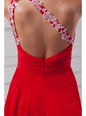 Elegant Empire One Shoulder Appliques Court Train Chiffon Red Prom Dresses