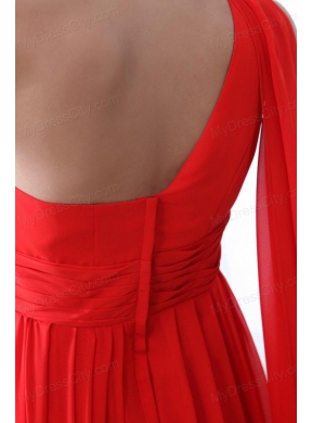 Elegant Empire One Shoulder Red Watteau Train Prom Dress with Beading