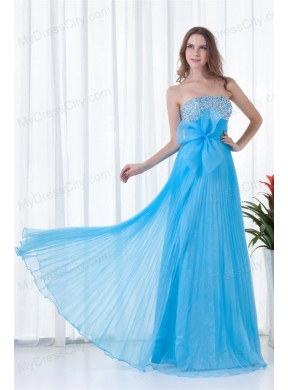 Elegant Empire Strapless Beading Chiffon Aqua Blue Floor-length 2014 Prom Dress