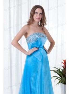 Elegant Empire Strapless Beading Chiffon Aqua Blue Floor-length 2014 Prom Dress