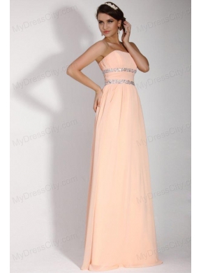 Elegant Empire Strapless Champagne Chiffon Floor-length Prom Dress with Beading