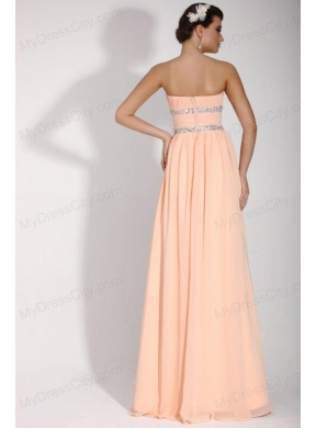 Elegant Empire Strapless Champagne Chiffon Floor-length Prom Dress with Beading