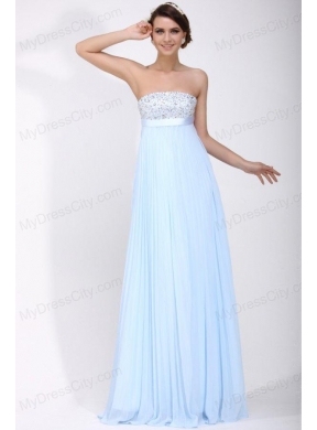 Elegant Empire Strapless Chiffon 2014 Spring Blue Prom Dress with Beading