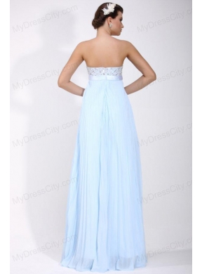 Elegant Empire Strapless Chiffon 2014 Spring Blue Prom Dress with Beading