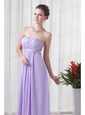 Elegant Empire Strapless Court Train Beading Lavender Prom Dress with Backless