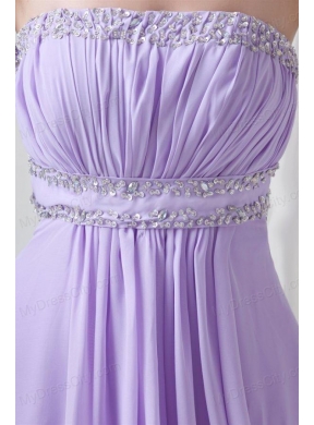 Elegant Empire Strapless Court Train Beading Lavender Prom Dress with Backless