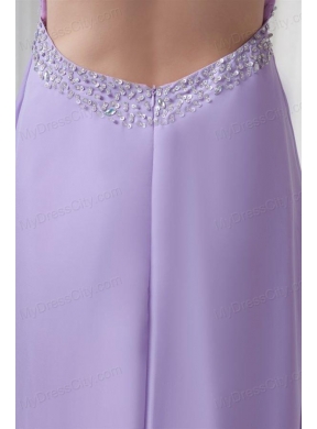 Elegant Empire Strapless Court Train Beading Lavender Prom Dress with Backless