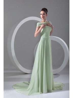 Elegant Empire Strapless Green Court Train Ruching Prom Dress