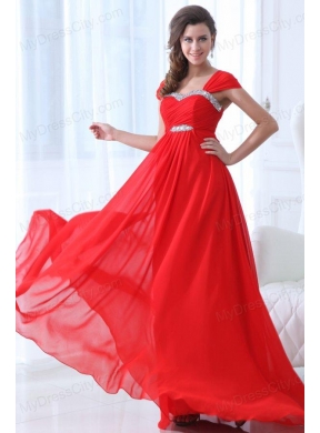 Elegant Empire Straps Beading Chiffon Red 2014 Prom Dress