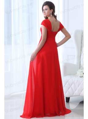 Elegant Empire Straps Beading Chiffon Red 2014 Prom Dress