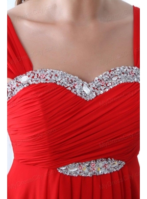 Elegant Empire Straps Beading Chiffon Red 2014 Prom Dress