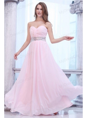 Empire Baby Pink Sweetheart Ruching Beading Chiffon Prom Dress