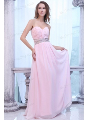 Empire Baby Pink Sweetheart Ruching Beading Chiffon Prom Dress