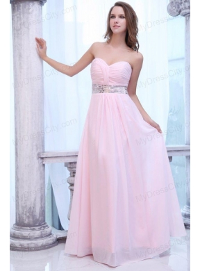 Empire Baby Pink Sweetheart Ruching Beading Chiffon Prom Dress