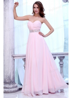 Empire Baby Pink Sweetheart Ruching Beading Chiffon Prom Dress