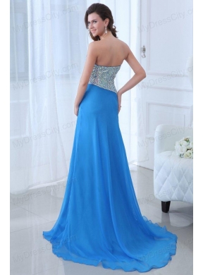 Empire Blue Sweetheart Beading High Slit Chiffon Prom Dress