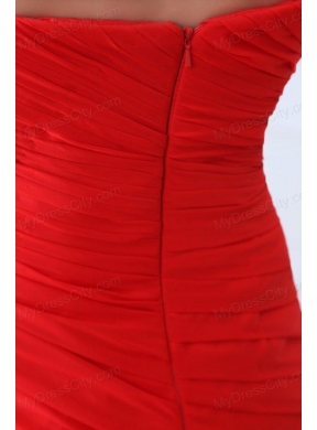 Empire Red One Shoulder Ruching and Beading Chiffon Prom Dress