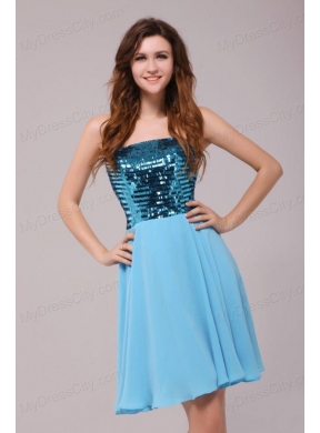 Empire Sequins Strapless Knee-length Light Blue Prom Cocktail Dress