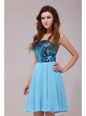 Empire Sequins Strapless Knee-length Light Blue Prom Cocktail Dress