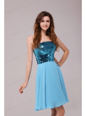 Empire Sequins Strapless Knee-length Light Blue Prom Cocktail Dress