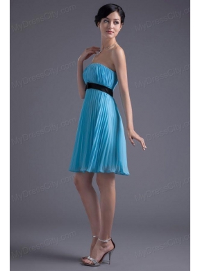 Empire Strapless Chiffon Aqua Blue Knee-length Prom Dress