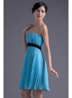 Empire Strapless Chiffon Aqua Blue Knee-length Prom Dress