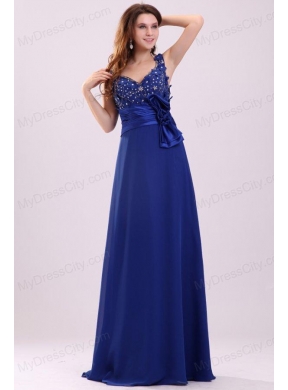 Empire V-neck Blue Blue Beading and Bowknot Taffeta Prom Dress