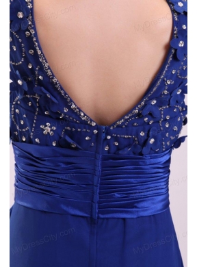 Empire V-neck Blue Blue Beading and Bowknot Taffeta Prom Dress