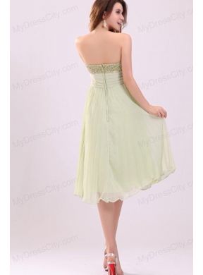 Empire Yellow Green Strapless Beading Pleats Chiffon Prom Dress