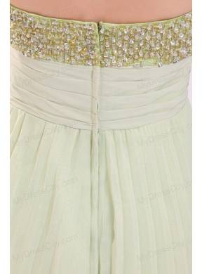 Empire Yellow Green Strapless Beading Pleats Chiffon Prom Dress