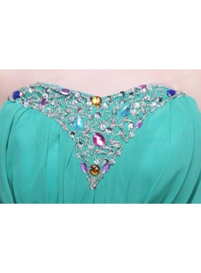 Green Chiffon Empire Beading and Flower Prom Dress for 2014 Spring