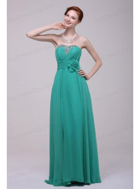 Green Chiffon Empire Beading and Flower Prom Dress for 2014 Spring