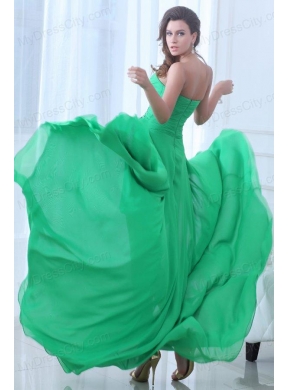 Green Sweetheart Beading and Ruching High-low Prom Dress