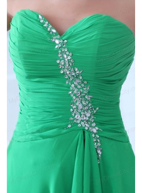 Green Sweetheart Beading and Ruching High-low Prom Dress