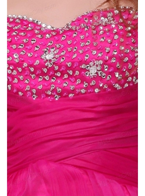 Hot Pink Sweetheart Beading and Ruffles Asymmetrical Prom Dress