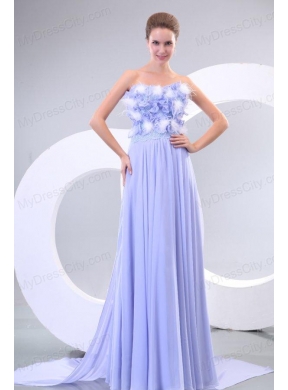 Lavender Strapless Empire Appliques and Laciness Watteau Train Prom Dress